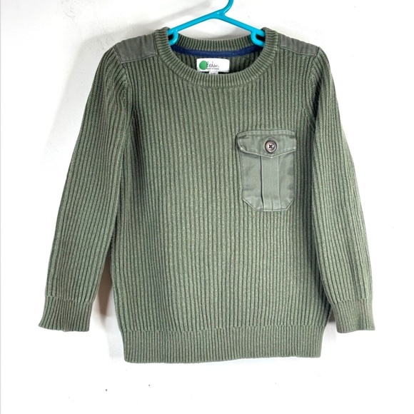 Mini Boden Other - Mini Boden Green Military Sweater 5-6Y Shoulder Patches Ribbed Olive Fisherman